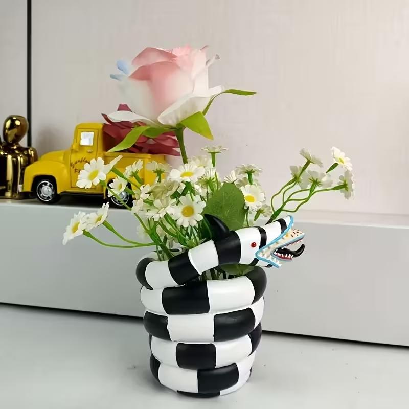 Snake Plant Ceramic - 1 stuk zwart-witte slangvormige bloempot van