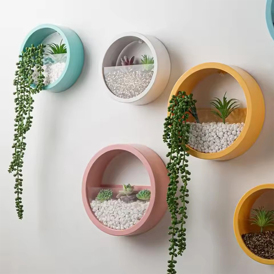 Snake Plant Ceramic - Ronde wandbevestigde plantenpot, 3 kleuren (roze,
